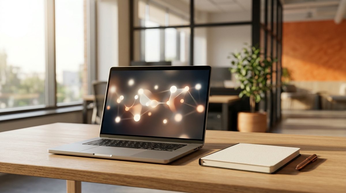 Laptop displaying an abstract AI network illustrating Google’s May 2026 AI Overviews Update