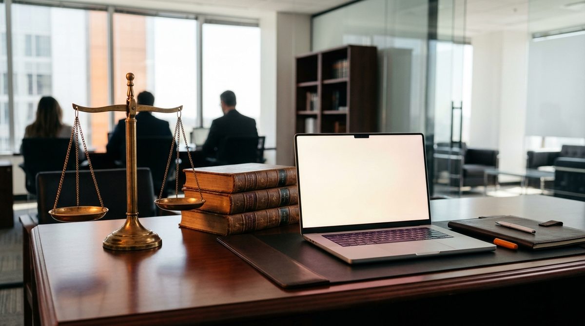 Law office desk with laptop illustrating How Can Google Ads Help Lawyers & Law Firms