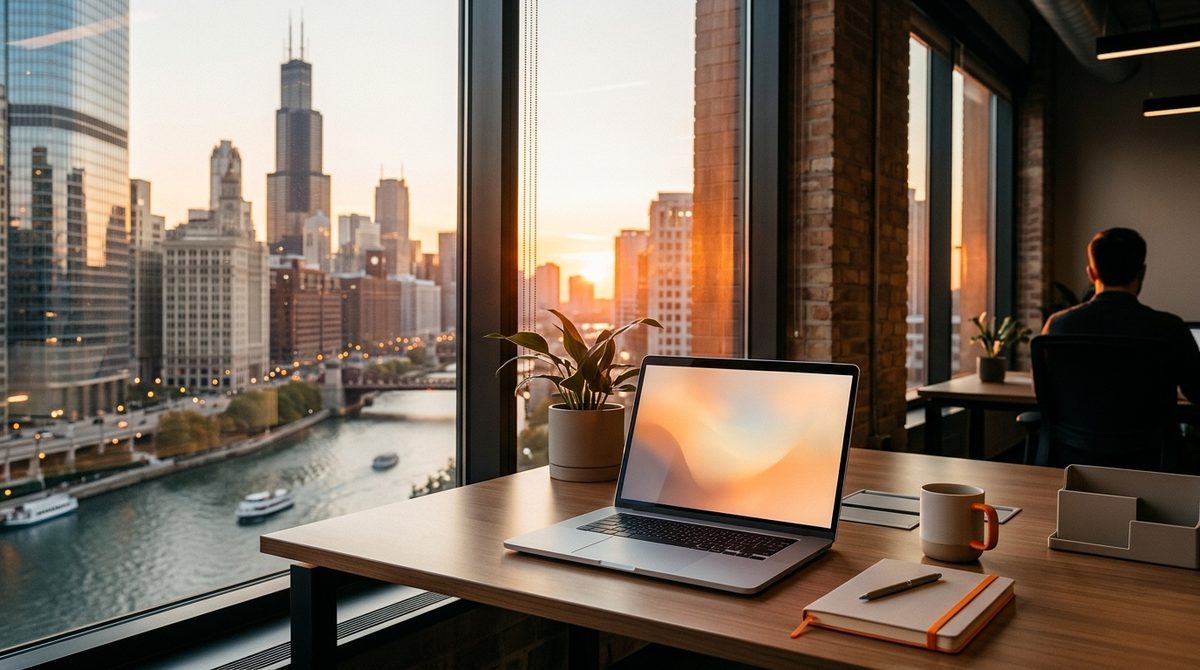 Laptop on office desk illustrating How to Drive Sales with PPC Management Services in Chicago