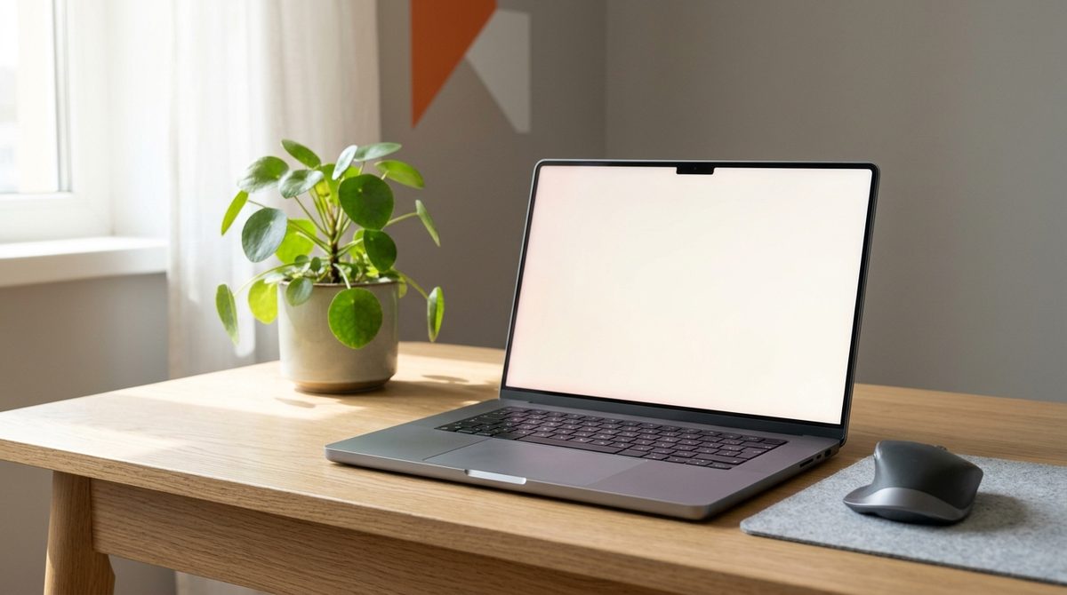 Laptop with a blank screen on a wooden desk illustrating Introduction to PPC Advertising