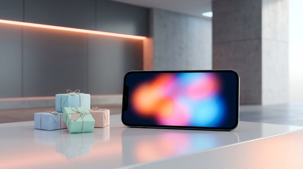 A smartphone beside tiny gift boxes illustrating The Future of E-commerce on a sleek counter