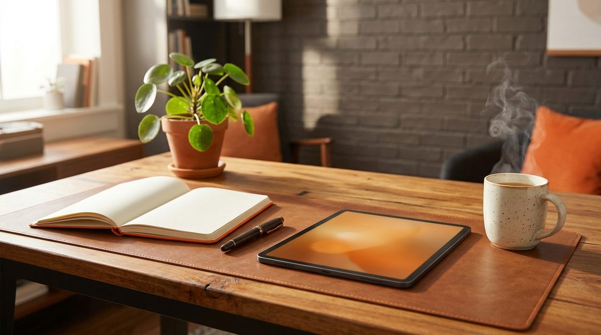 Wooden desk with tablet illustrating The Role of Content Marketing in Building Trust with Consumers