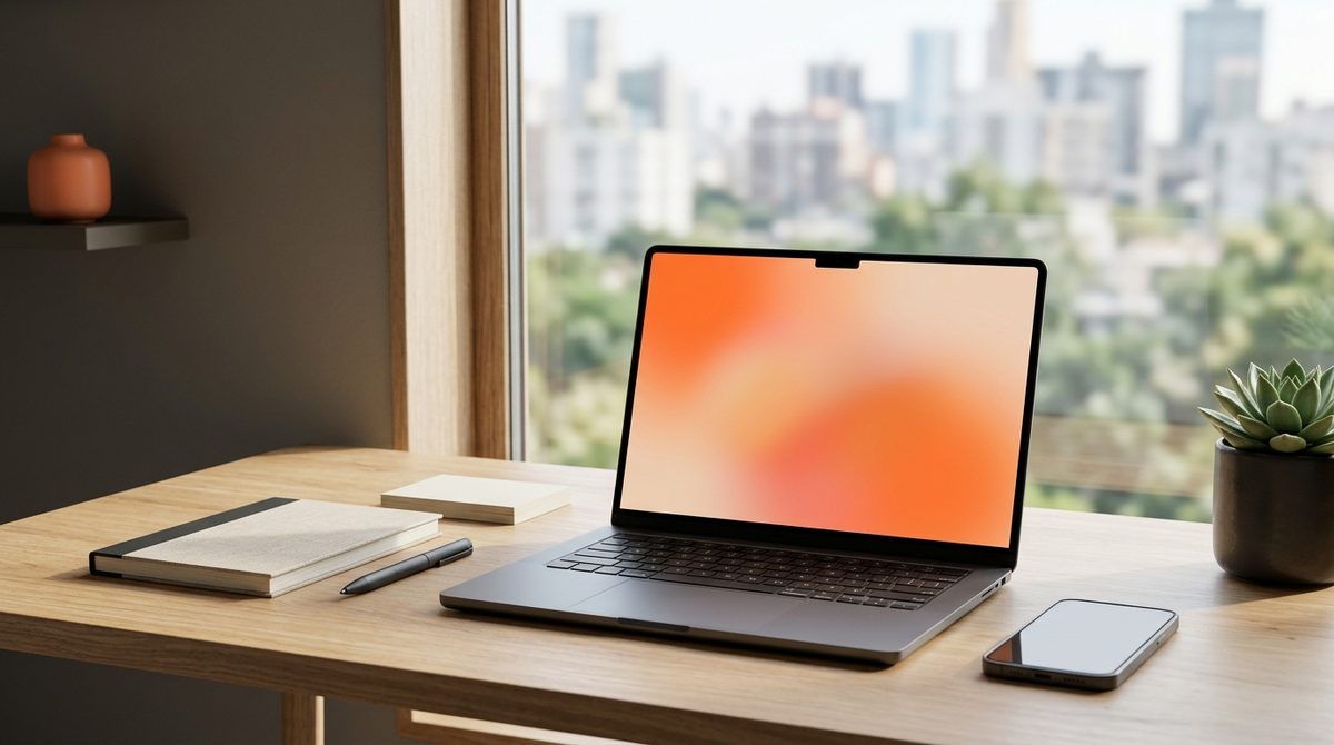 Laptop on a wooden desk by a city window illustrating What is a CRM