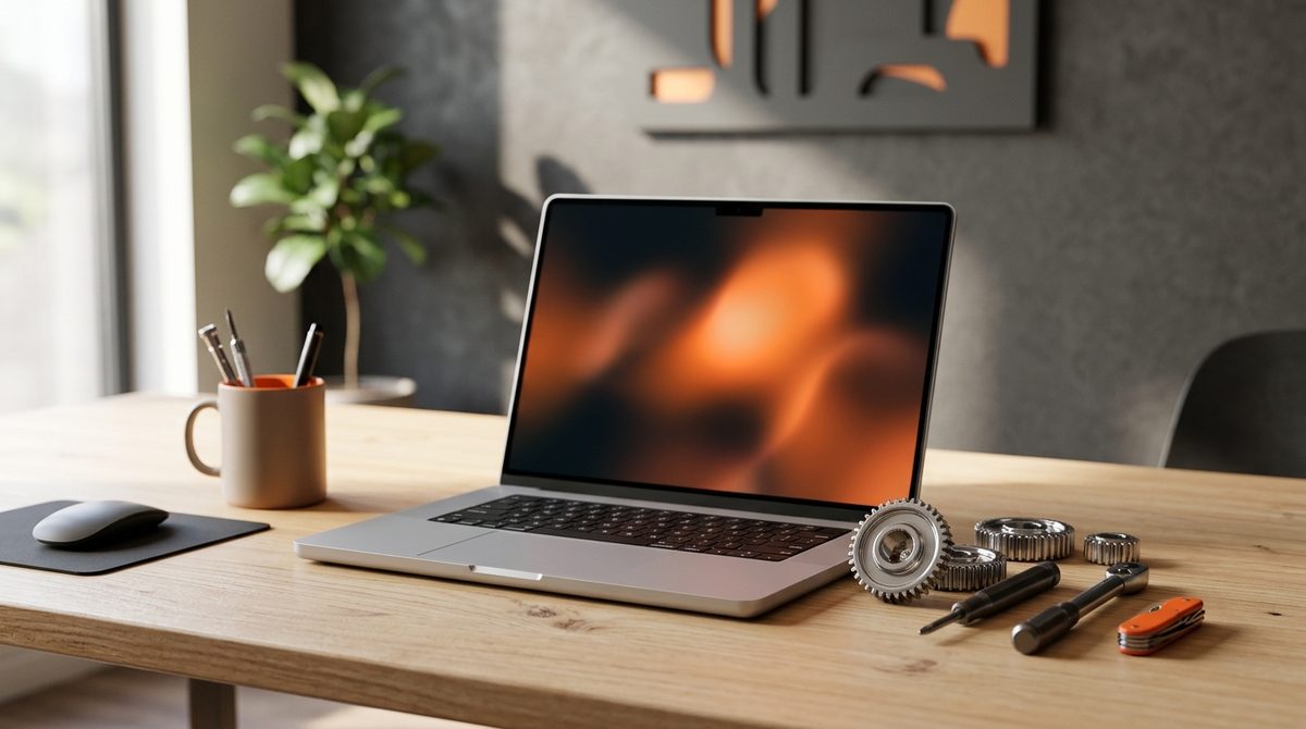 Laptop and gears illustrating What is WordPress maintenance and why your website need it